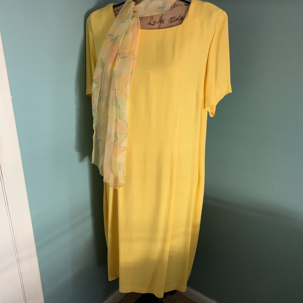 Betsy's Things Spring Yellow Dress w/scarf Sz 14